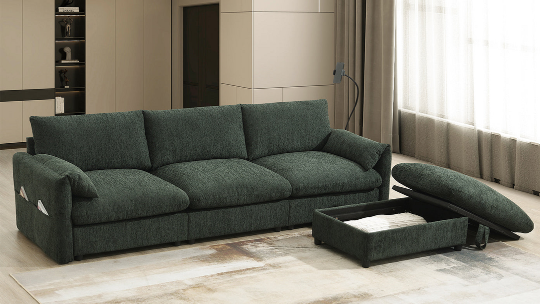 Buy farmhouse furniture Elia 4 Seat L Shaped Sectional Sofa with Storage Ottoman - Modern Cottage Farmhouse Furniture