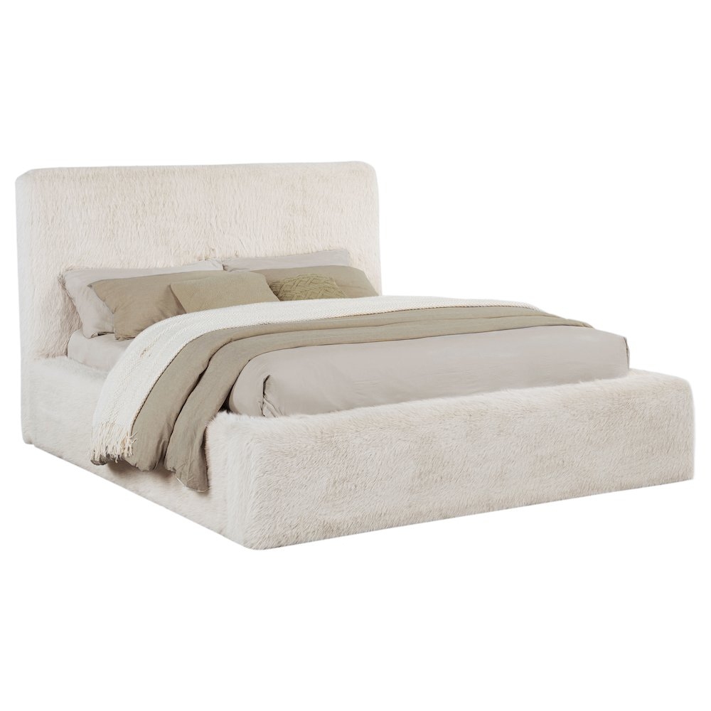Buy farmhouse furniture Rebecca Faux Fur Upholstered Mediterranean Farmhouse Queen Bed Cream - Modern Cottage Farmhouse Furniture