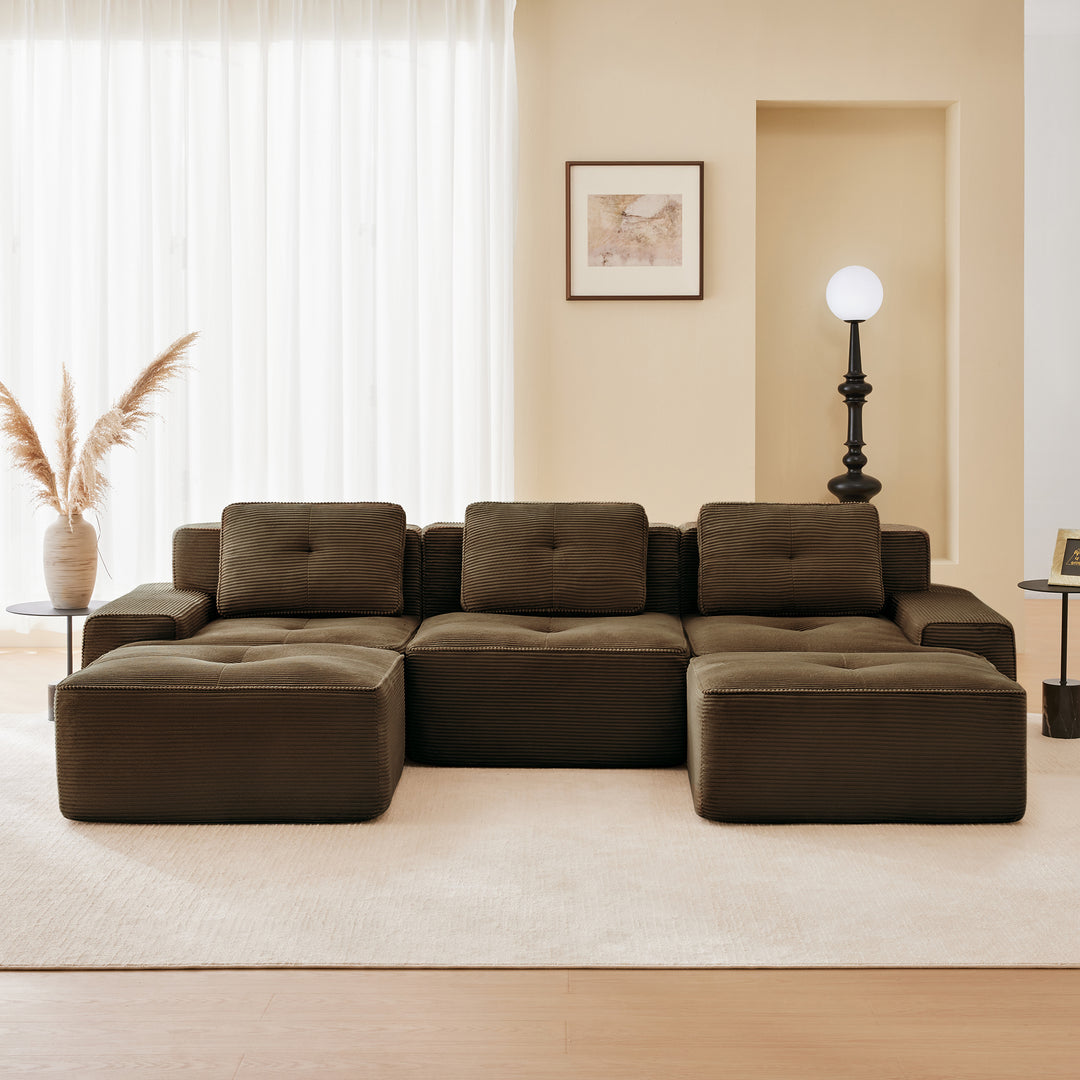 Buy farmhouse furniture Large 3 Seater U Shaped Brown Mediterranean Italian Style Sofa Couch - Modern Cottage Farmhouse Furniture