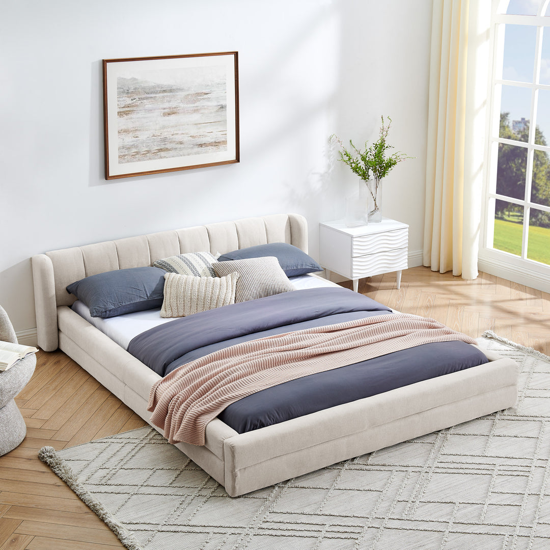 Buy farmhouse furniture Aurelia | Mediterranean Upholstered Plush Queen Size Bed Frame - Modern Cottage Farmhouse Furniture
