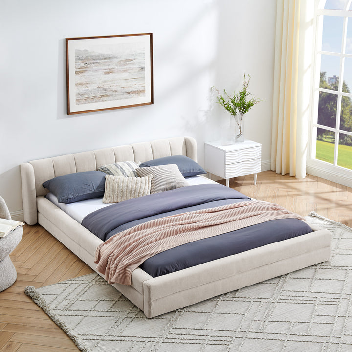 Buy farmhouse furniture Aurelia | Mediterranean Upholstered Plush Queen Size Bed Frame - Modern Cottage Farmhouse Furniture