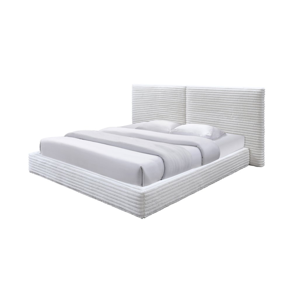 Buy farmhouse furniture Lucia Fabric Upholstered Platform King Bed in White - Modern Cottage Farmhouse Furniture