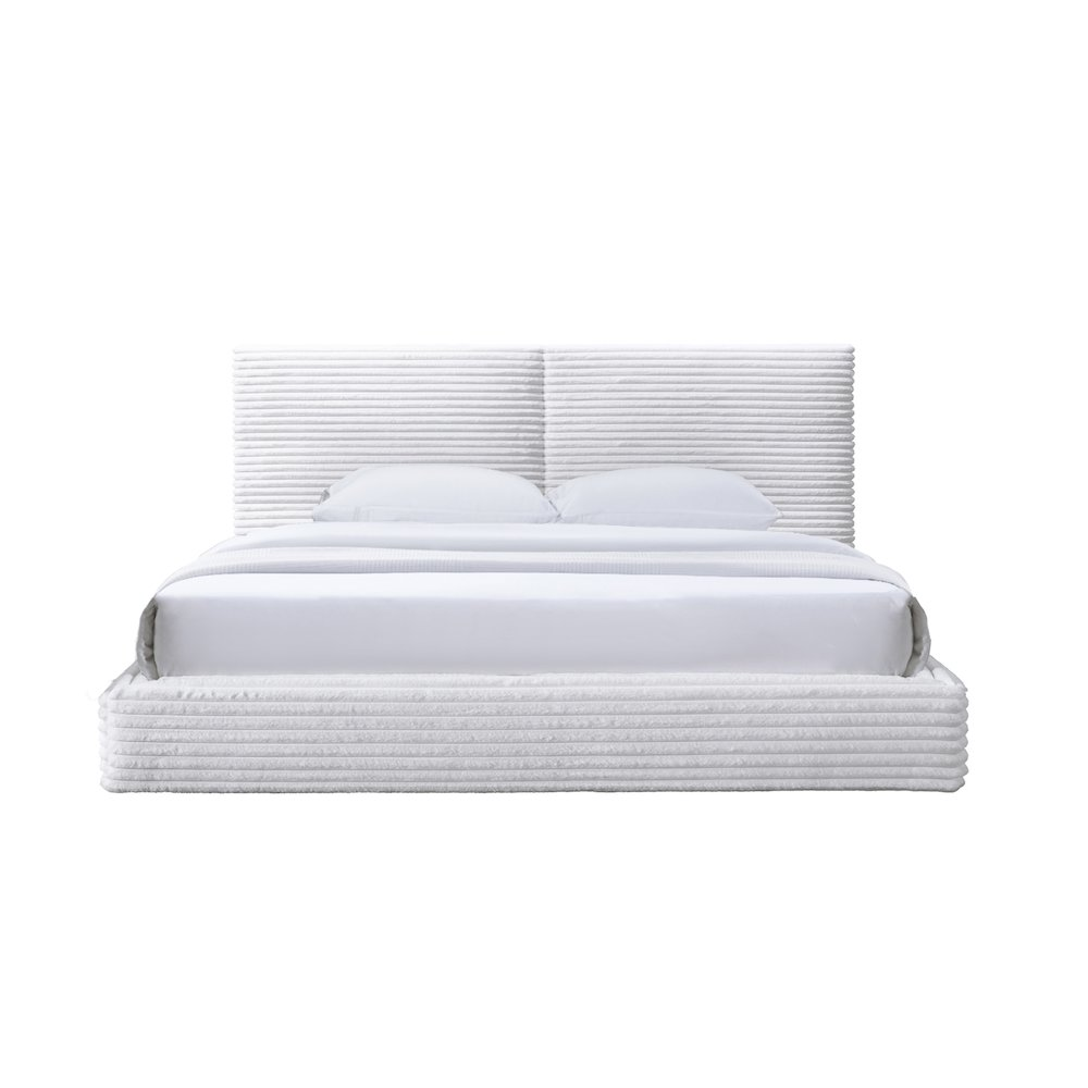 Buy farmhouse furniture Lucia Fabric Upholstered Platform King Bed in White - Modern Cottage Farmhouse Furniture