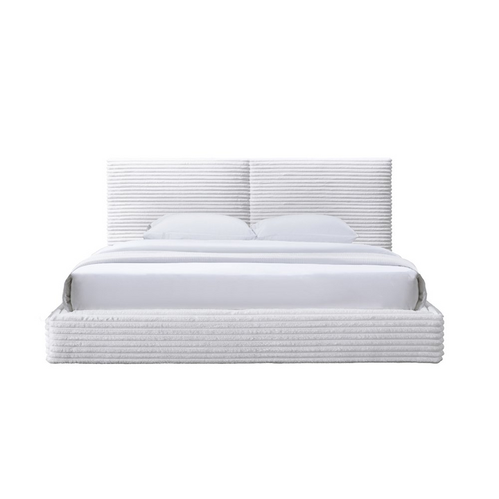 Buy farmhouse furniture Lucia Fabric Upholstered Platform King Bed in White - Modern Cottage Farmhouse Furniture