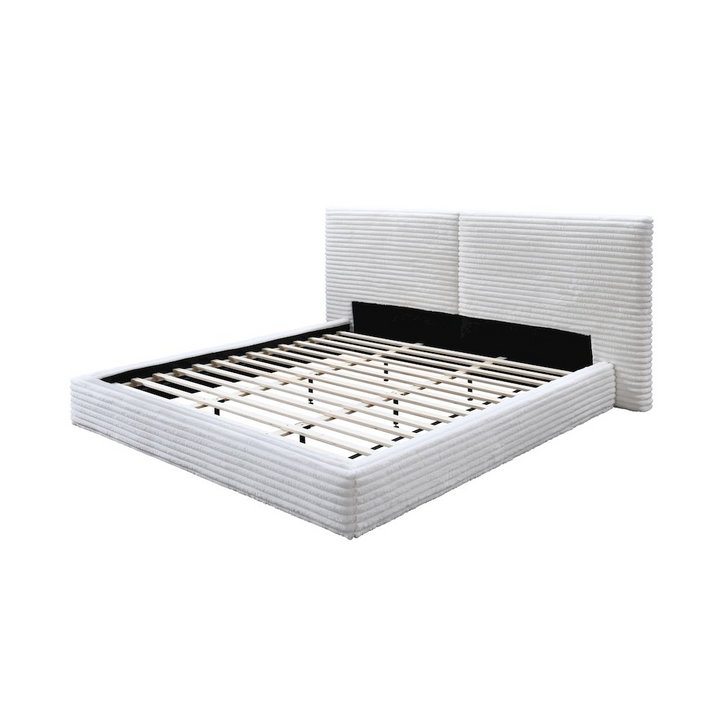 Buy farmhouse furniture Lucia Fabric Upholstered Platform King Bed in White - Modern Cottage Farmhouse Furniture