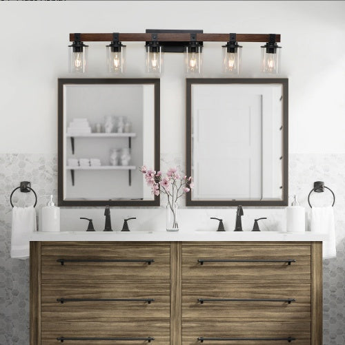 Buy farmhouse furniture Modern Farmhouse Vanity Light | Rustic 6-Light Wall Sconce, 42 Inch - Modern Cottage Farmhouse Furniture