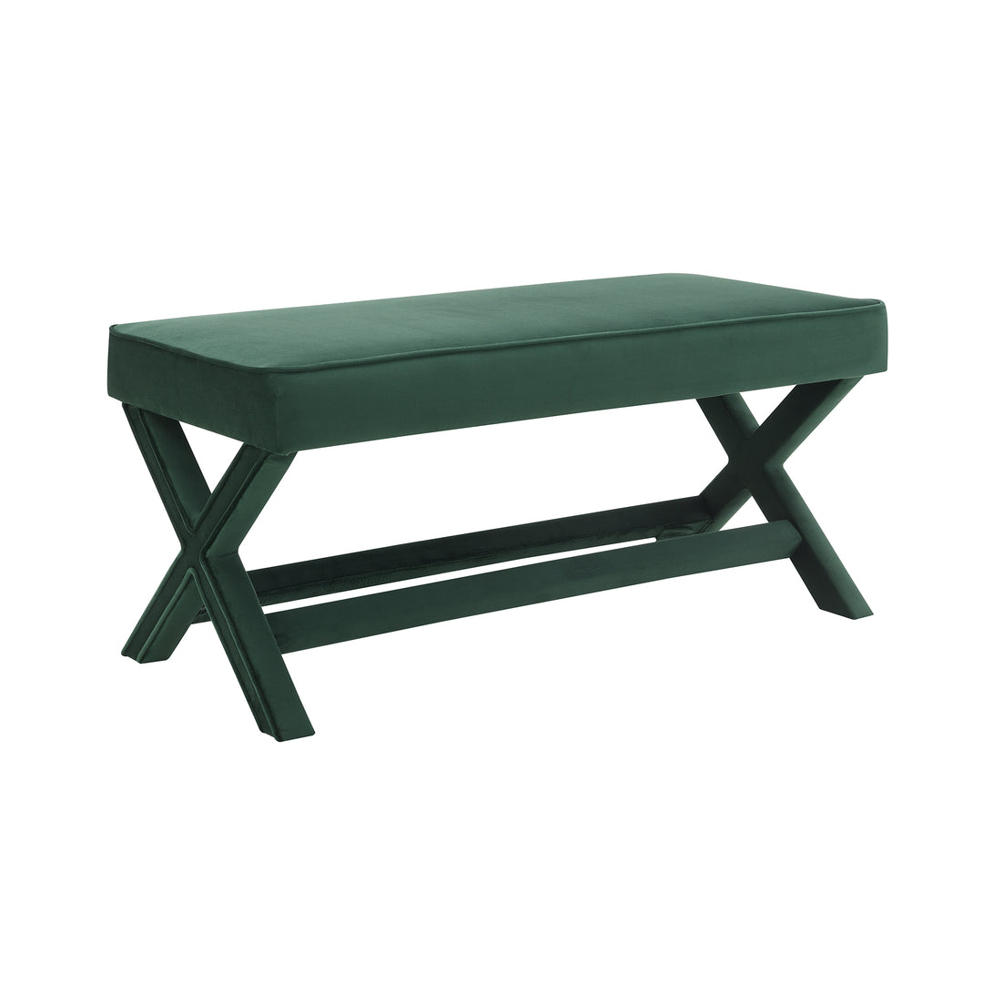 Buy farmhouse furniture Green Upholstered Bench X-Crossed Legs - Modern Cottage Farmhouse Furniture
