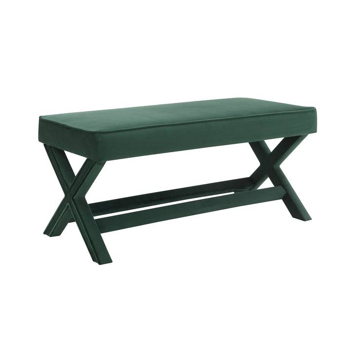 Buy farmhouse furniture Green Upholstered Bench X-Crossed Legs - Modern Cottage Farmhouse Furniture