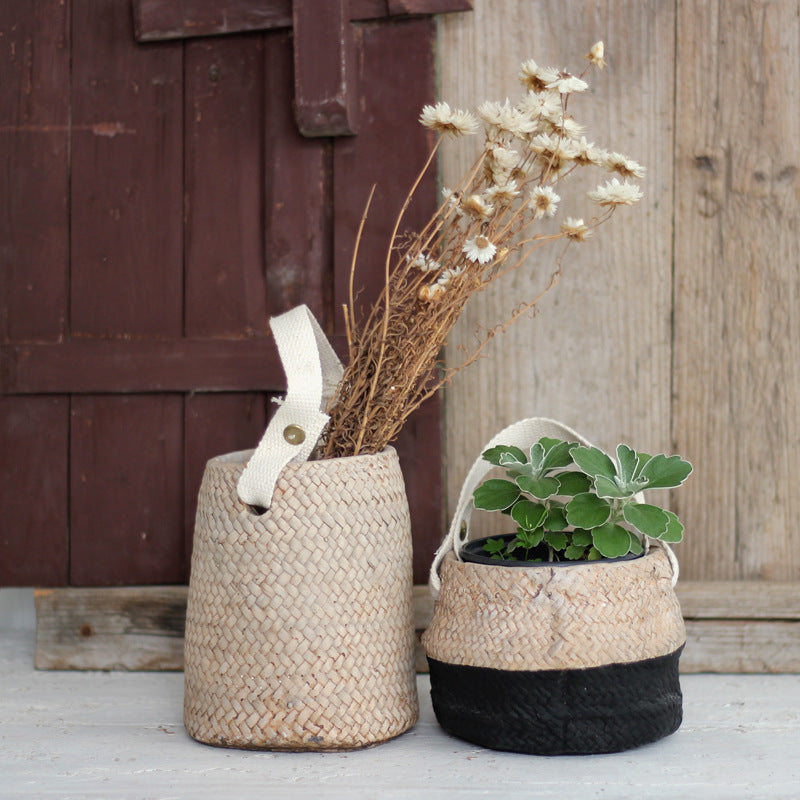 Buy farmhouse furniture Mediterranean Coast Woven Flower Pot Basket - Modern Cottage Farmhouse Furniture