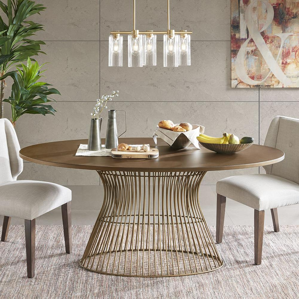 Buy farmhouse furniture Mid-Century Modern Oval Dining Table - Seats 6, Golden Bronze Top with Antique Bronze Wire Frame - Modern Cottage Farmhouse Furniture