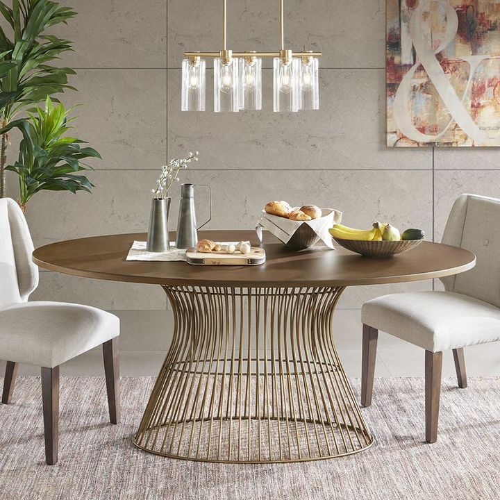 Buy farmhouse furniture Mid-Century Modern Oval Dining Table - Seats 6, Golden Bronze Top with Antique Bronze Wire Frame - Modern Cottage Farmhouse Furniture