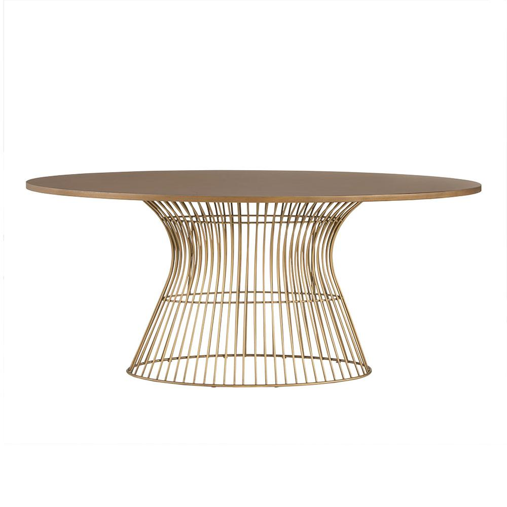 Buy farmhouse furniture Mid-Century Modern Oval Dining Table - Seats 6, Golden Bronze Top with Antique Bronze Wire Frame - Modern Cottage Farmhouse Furniture