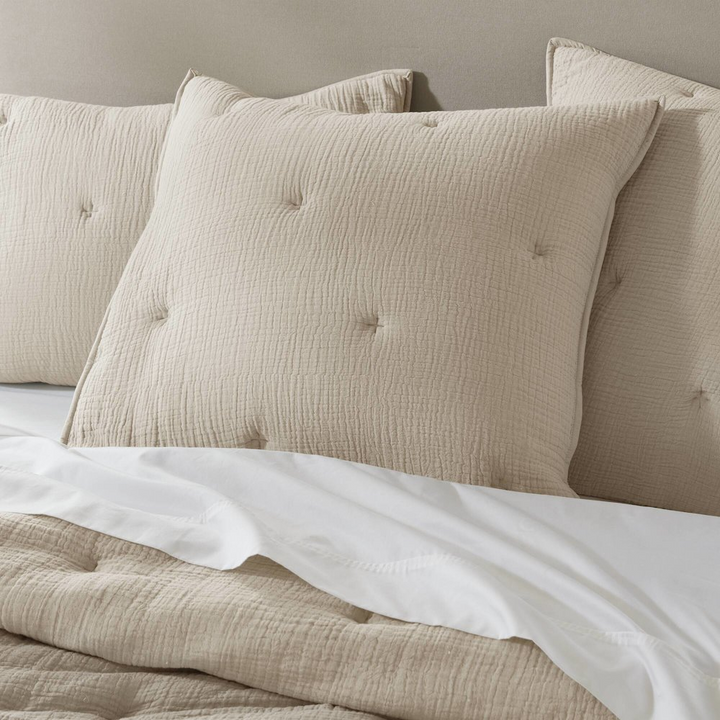 Buy farmhouse furniture Breeze Cotton Gauze Embroidered Euro Sham, Taupe color - Modern Cottage Farmhouse Furniture