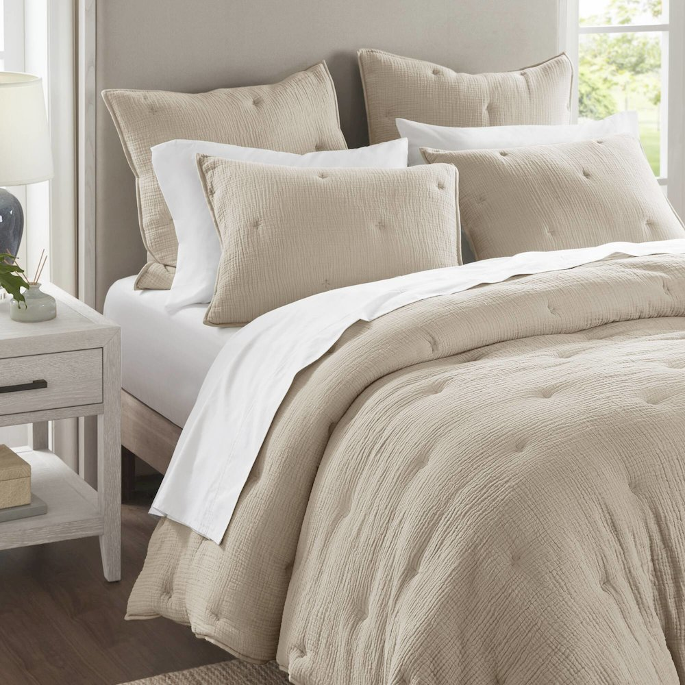 Buy farmhouse furniture Breeze Cotton Gauze Embroidered Euro Sham, Taupe color - Modern Cottage Farmhouse Furniture