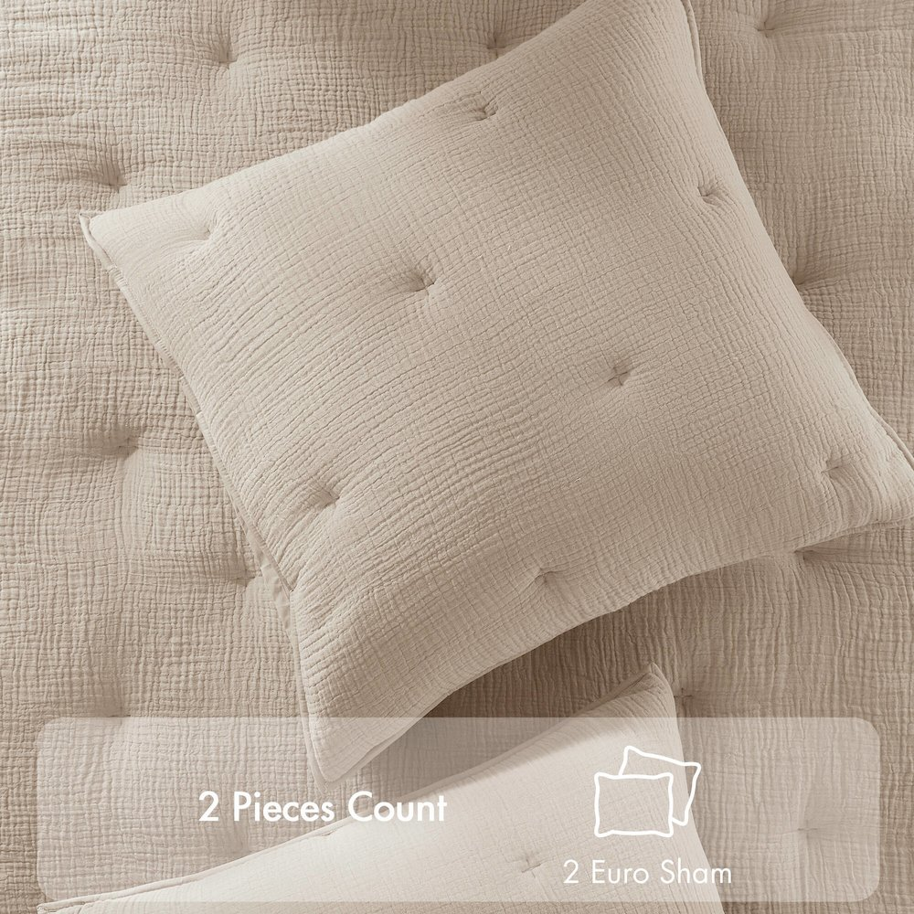 Buy farmhouse furniture Breeze Cotton Gauze Embroidered Euro Sham, Taupe color - Modern Cottage Farmhouse Furniture