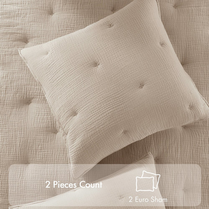 Buy farmhouse furniture Breeze Cotton Gauze Embroidered Euro Sham, Taupe color - Modern Cottage Farmhouse Furniture