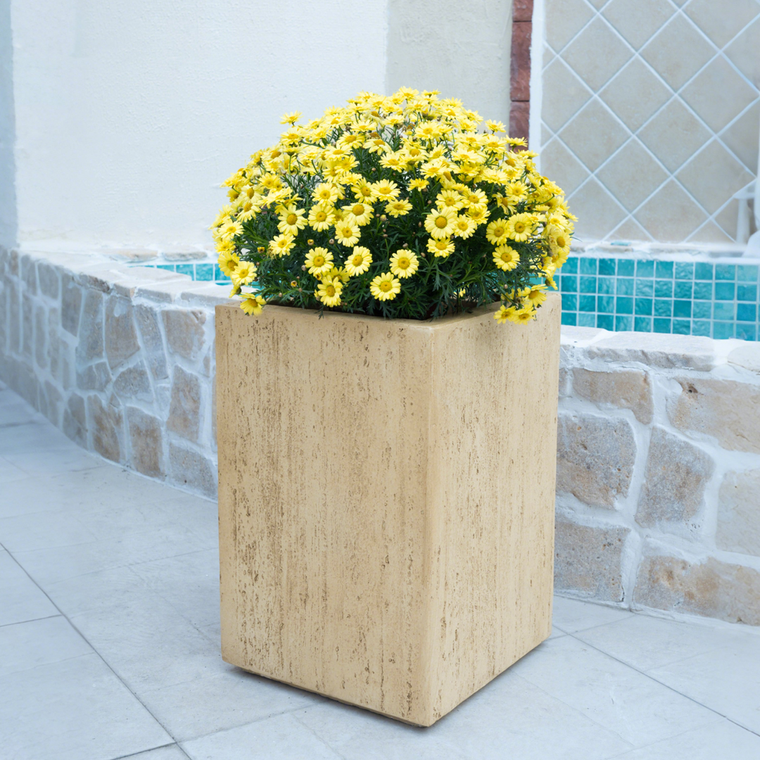 Buy farmhouse furniture Handmade Antique Brown Travertine Planter Box, Magnesium Oxide, 19.75&