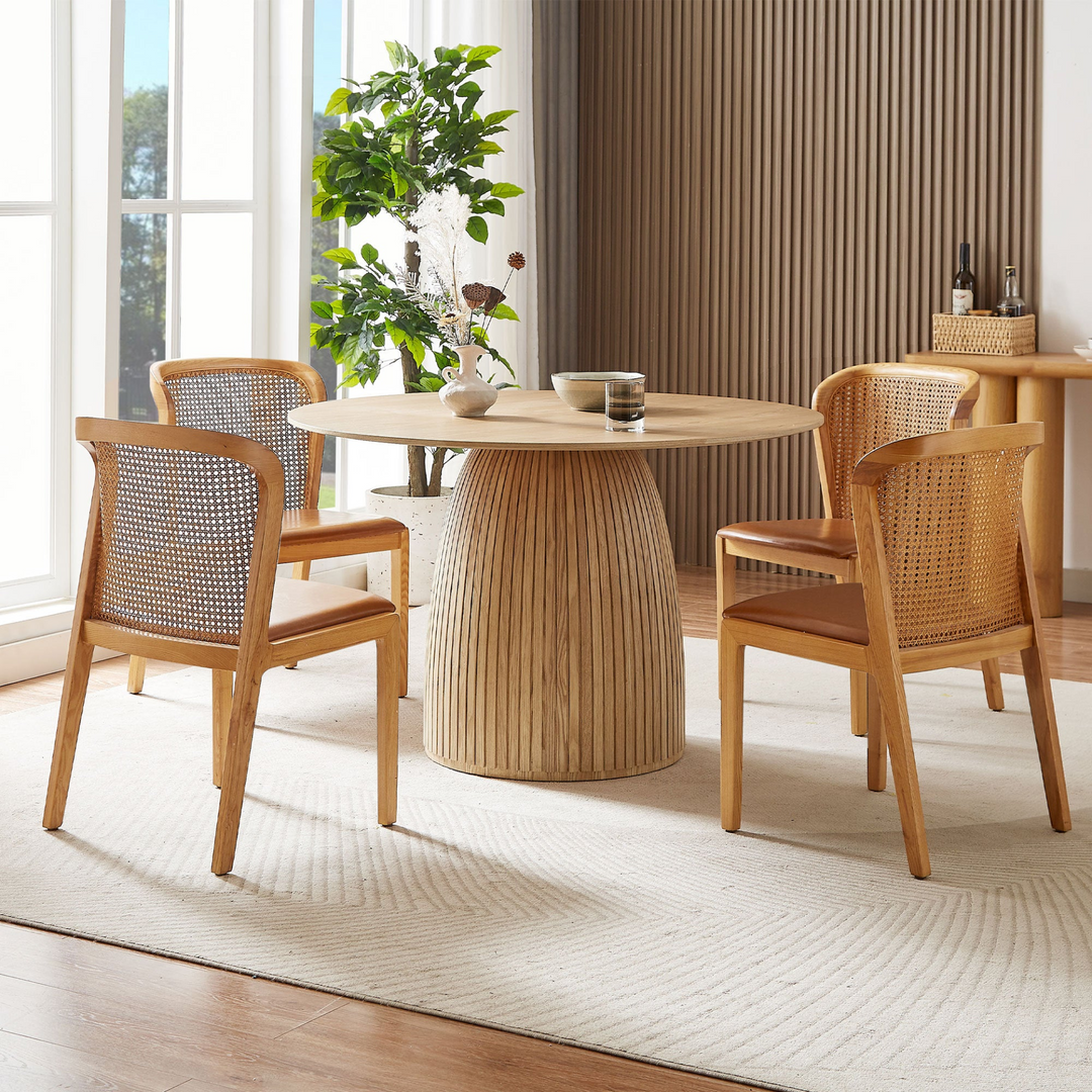 Buy farmhouse furniture Round Dining Table Modern Wood Kitchen Table 47.24&