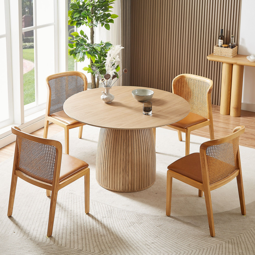 Buy farmhouse furniture Round Dining Table Modern Wood Kitchen Table 47.24&