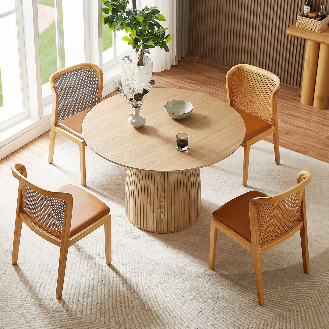 Buy farmhouse furniture Round Dining Table Modern Wood Kitchen Table 47.24&