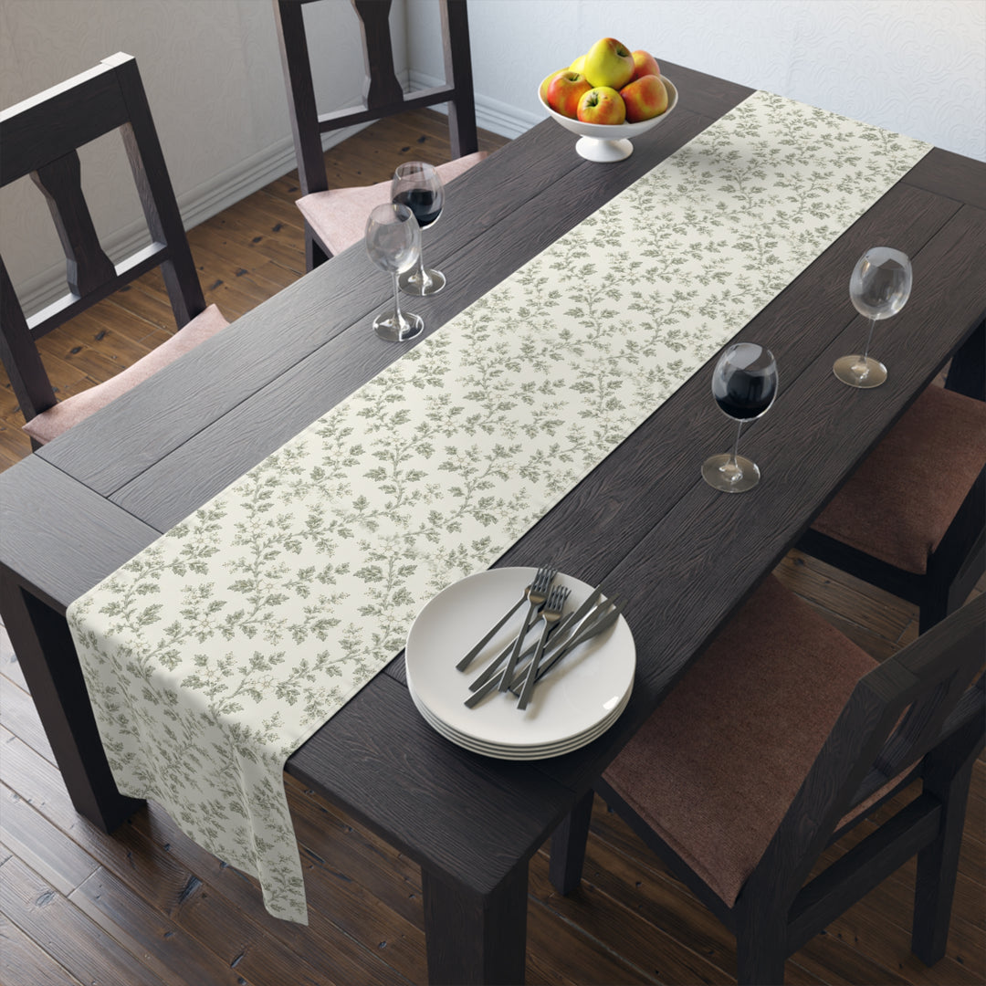 Buy farmhouse furniture Sage &amp; Cream Cotton-Poly Table Runner — Sage Green Floral Dining - Modern Cottage Farmhouse Furniture