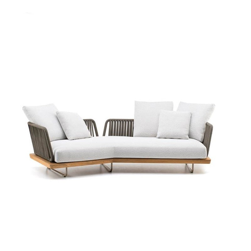 Buy farmhouse furniture Aegean Sea Teak &amp; Rattan Outdoor Sofa | Mediterranean Coastal Indoor Outdoor Lounge - Modern Cottage Farmhouse Furniture