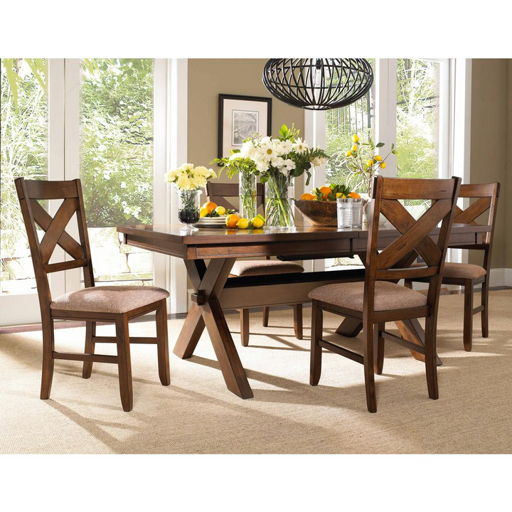 Buy farmhouse furniture Kraven Dining Table - Expansive Acacia Wood Table with Self-Storing Butterfly Leaf, Dark Hazelnut Finish - Modern Cottage Farmhouse Furniture