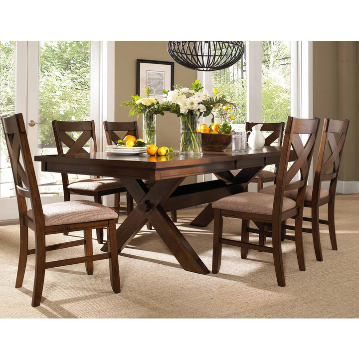 Buy farmhouse furniture Kraven Dining Table - Expansive Acacia Wood Table with Self-Storing Butterfly Leaf, Dark Hazelnut Finish - Modern Cottage Farmhouse Furniture