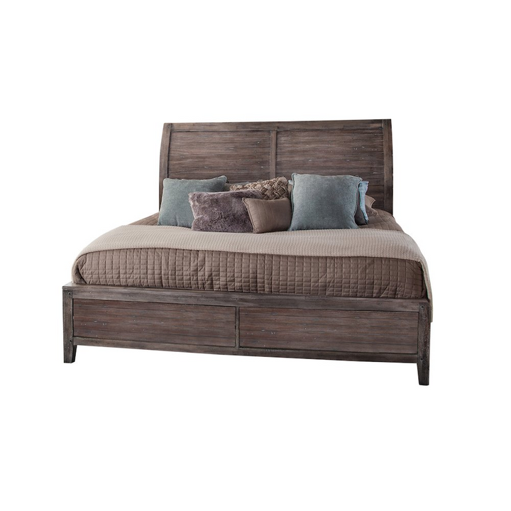 Buy farmhouse furniture Aurora Mediterranean Farmhouse King Sleigh Bed Frame - With Panel Footboard - Weathered Grey - Modern Cottage Farmhouse Furniture