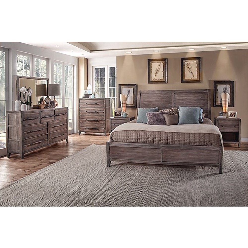 Buy farmhouse furniture Aurora Mediterranean Farmhouse King Sleigh Bed Frame - With Panel Footboard - Weathered Grey - Modern Cottage Farmhouse Furniture