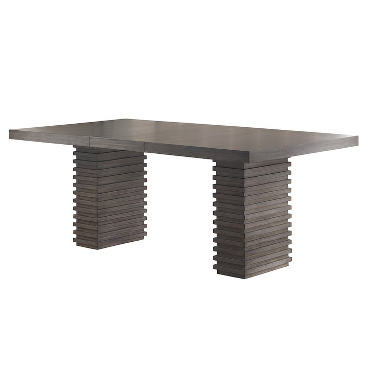 Buy farmhouse furniture Mila Dining Table - Modern Trestle Base, Washed Grey Finish, Extendable to 78" with 18" Leaf - Modern Cottage Farmhouse Furniture