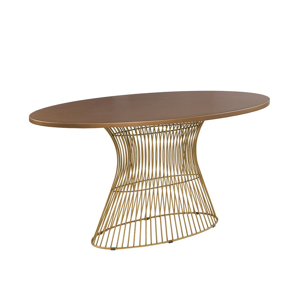 Buy farmhouse furniture Mid-Century Modern Oval Dining Table - Seats 6, Golden Bronze Top with Antique Bronze Wire Frame - Modern Cottage Farmhouse Furniture