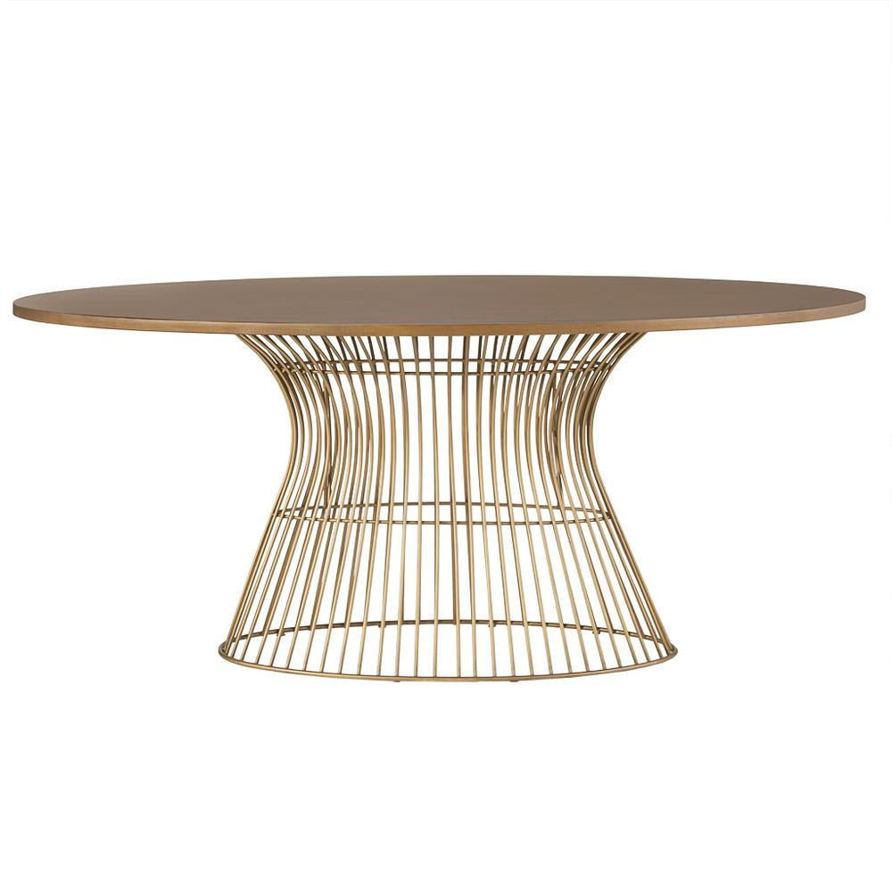 Buy farmhouse furniture Mid-Century Modern Oval Dining Table - Seats 6, Golden Bronze Top with Antique Bronze Wire Frame - Modern Cottage Farmhouse Furniture