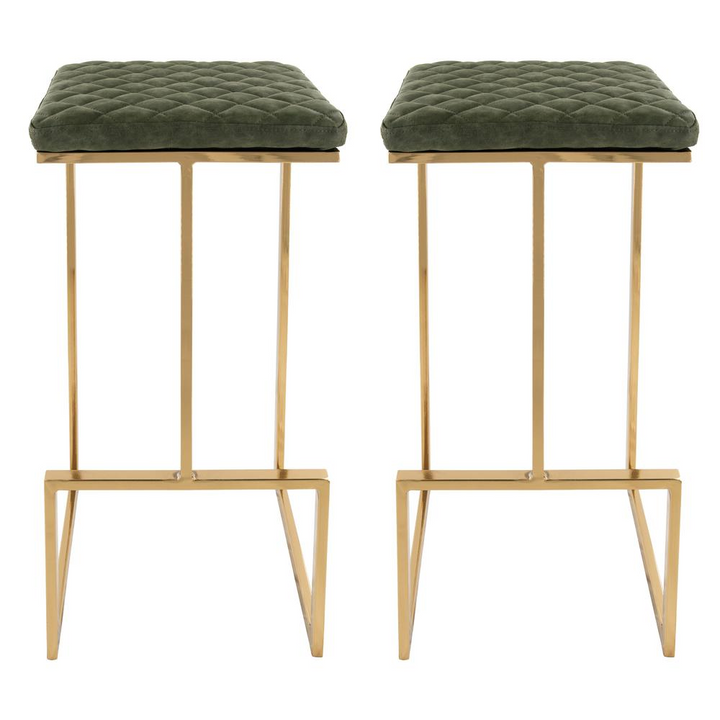 Buy farmhouse furniture The Portofino Olive Green Tuscan Leather &amp; Gold Bar Stools – Set of 2 - Modern Cottage Farmhouse Furniture