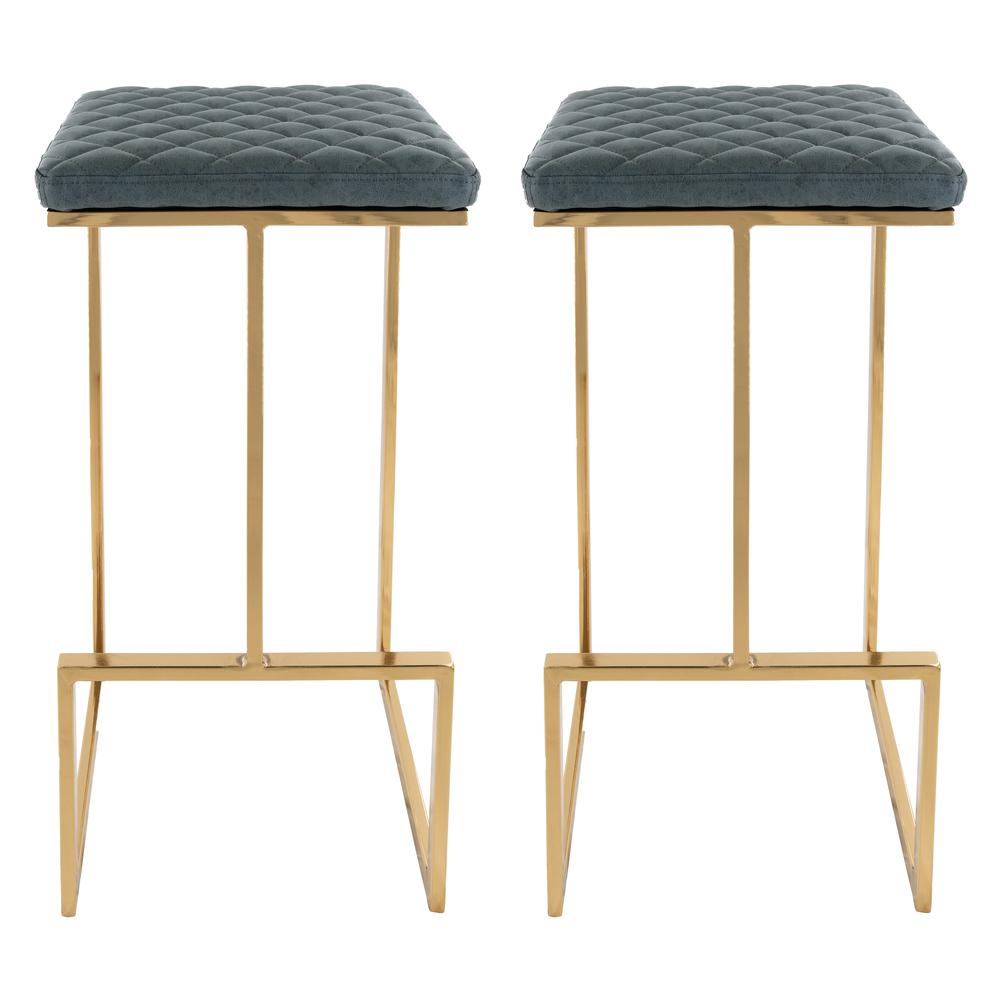 Buy farmhouse furniture The Portofino Gray Tuscan Leather &amp; Gold Bar Stools – Set of 2 - Modern Cottage Farmhouse Furniture