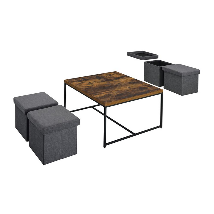 Buy farmhouse furniture Caitlin Weathered Oak Wood Grain 5 Piece Coffee Table Set - Modern Cottage Farmhouse Furniture