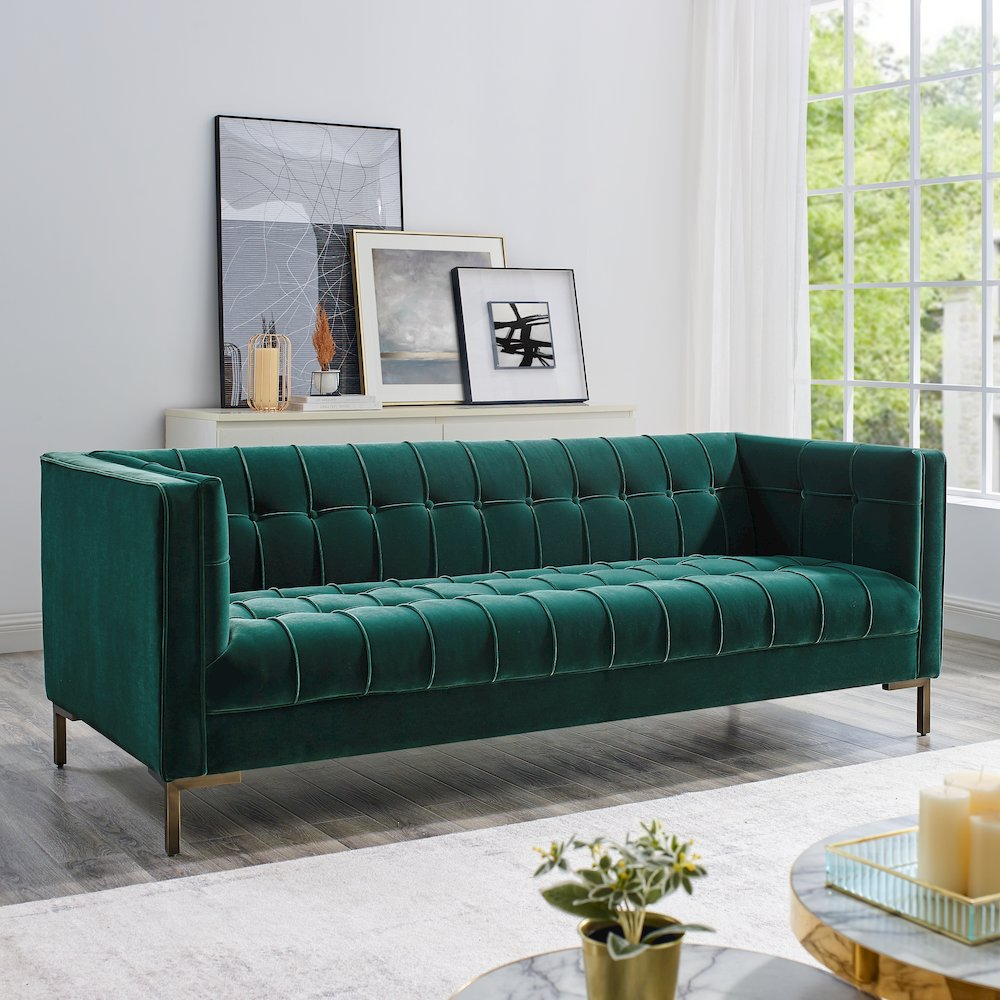 Buy farmhouse furniture La Riviera Mediterranean Luxe Velvet Sofa - Modern Cottage Farmhouse Furniture