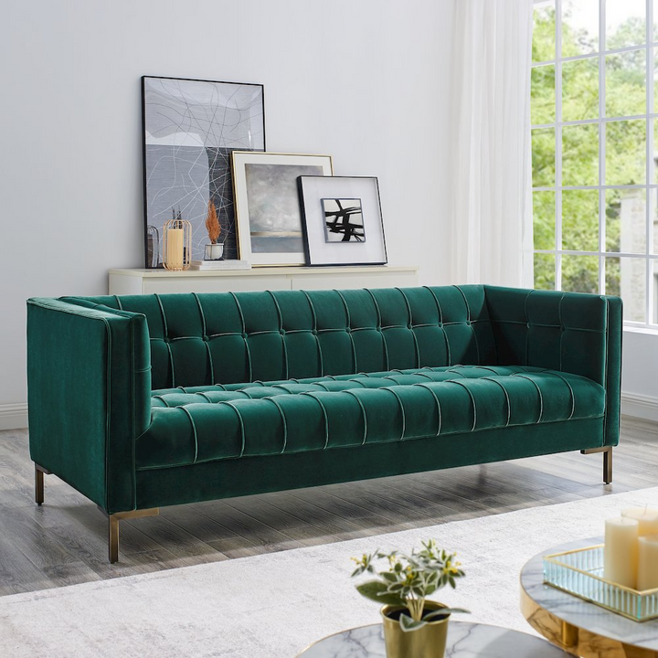 Buy farmhouse furniture La Riviera Mediterranean Luxe Velvet Sofa - Modern Cottage Farmhouse Furniture
