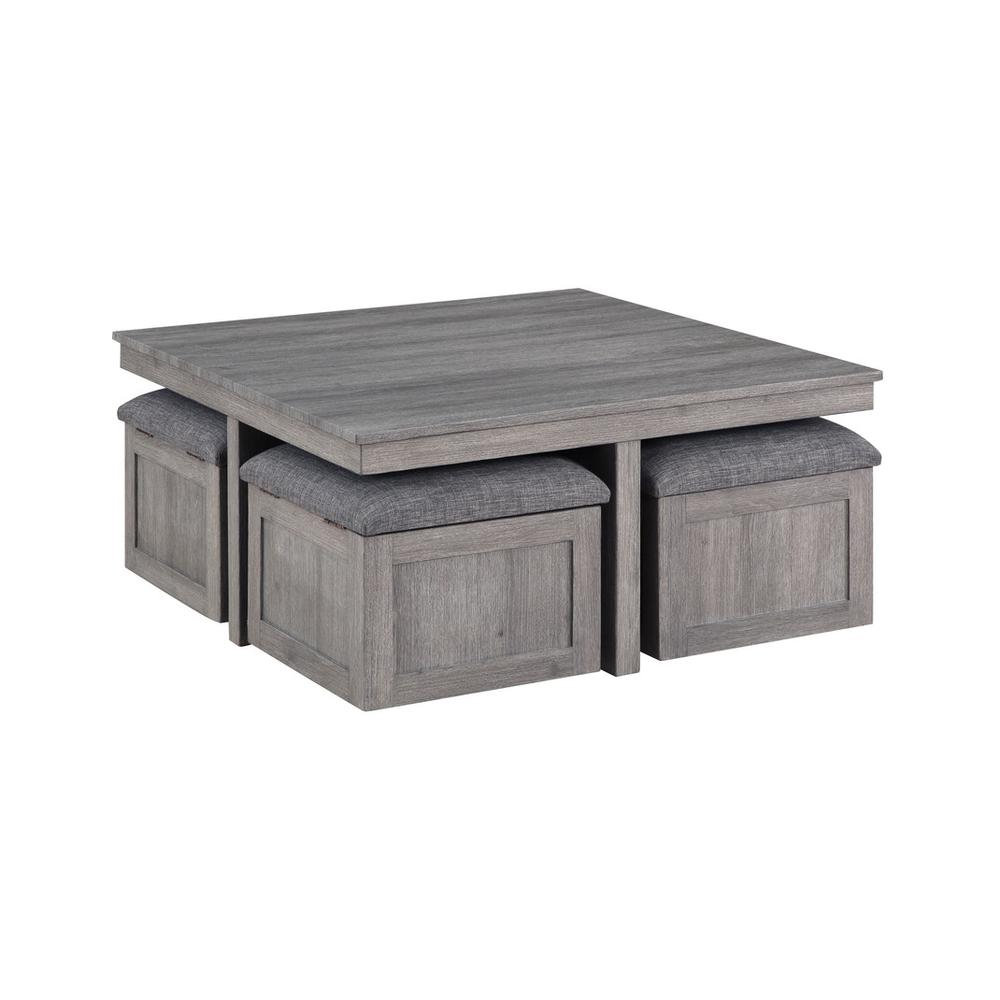 Buy farmhouse furniture Moseberg Distressed Mediterranean Farmhouse Gray Coffee Table with Storage Stools - Modern Cottage Farmhouse Furniture