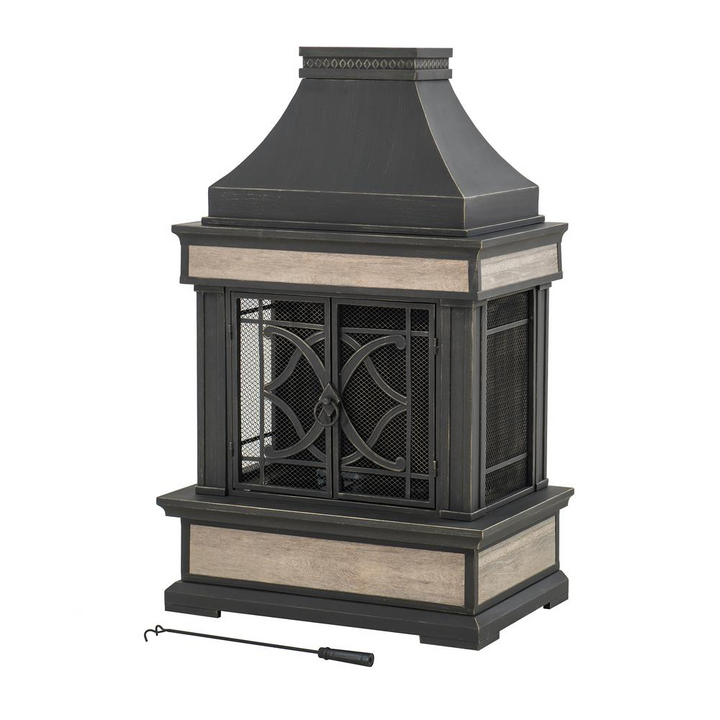 Buy farmhouse furniture Sunjoy Heirloom Slate Wood Burning Fireplace - Black - Modern Cottage Farmhouse Furniture