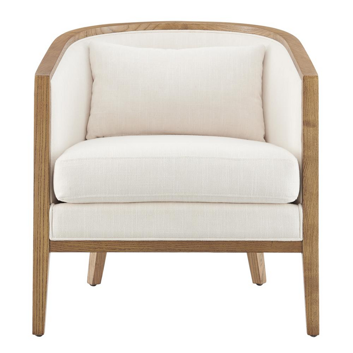 Buy farmhouse furniture Tillman Linen Accent Arm Chair w/ Rattan - Modern Cottage Farmhouse Furniture
