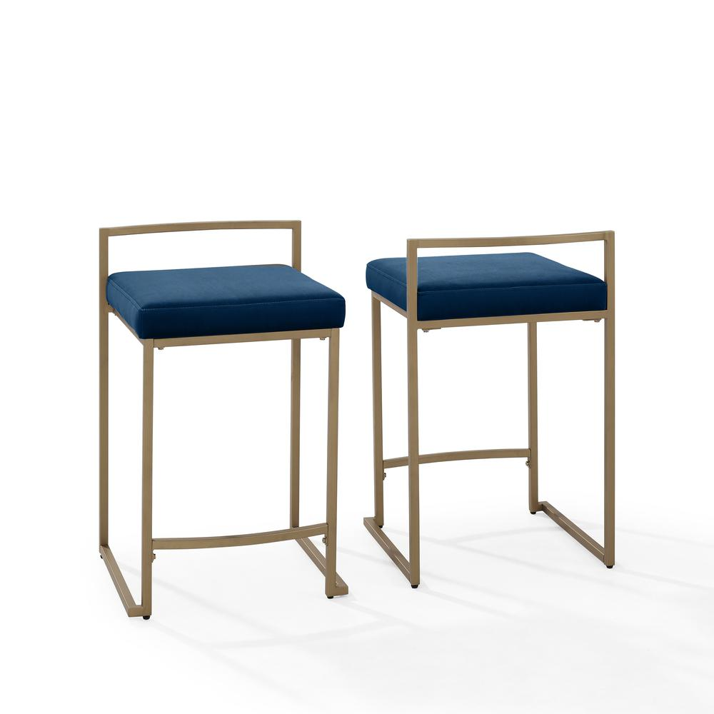 Buy farmhouse furniture The Portofino Ocean Blue Tuscan Leather &amp; Gold Bar Stools – Set of 2 - Modern Cottage Farmhouse Furniture