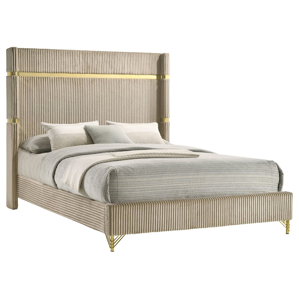 Buy farmhouse furniture Lucia 61-inch Upholstered Eastern King Wingback Bed Beige - Modern Cottage Farmhouse Furniture