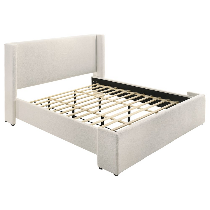 Buy farmhouse furniture Alamosa White Boucle Platform Bed | Wingback Upholstered Eastern King Bed Frame - Modern Cottage Farmhouse Furniture