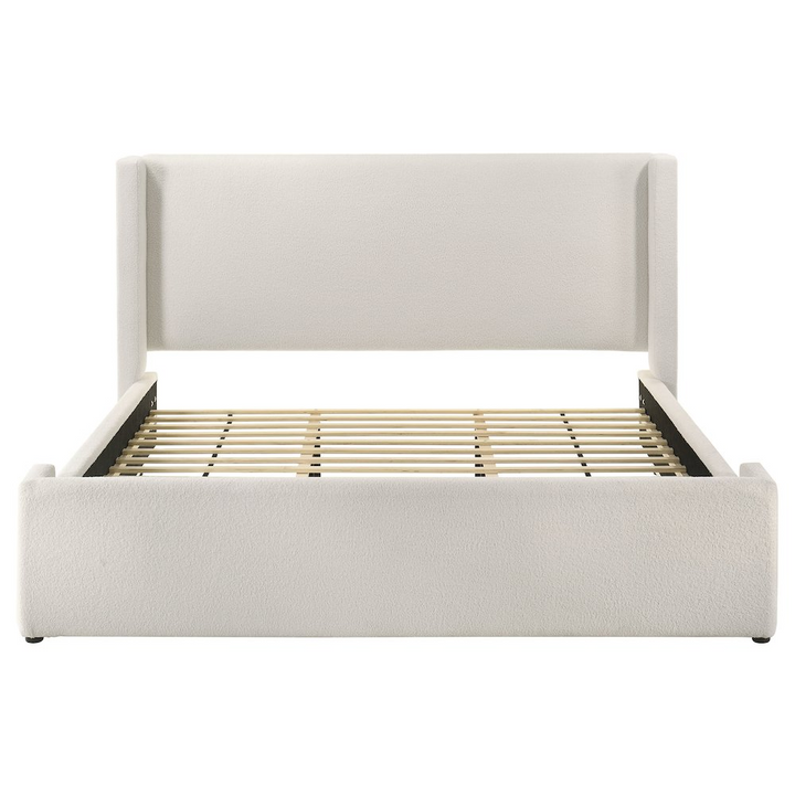 Buy farmhouse furniture Alamosa White Boucle Platform Bed | Wingback Upholstered Eastern King Bed Frame - Modern Cottage Farmhouse Furniture