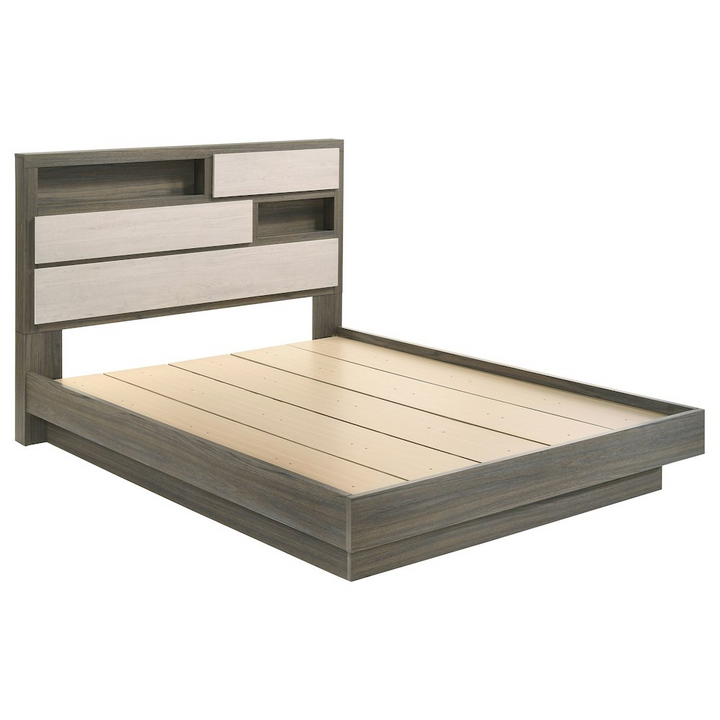 Buy farmhouse furniture Fenwick Queen Bed Bookcase Headboard Grey Oak - Modern Cottage Farmhouse Furniture
