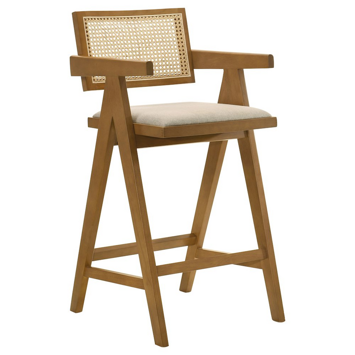 Buy farmhouse furniture Kane Woven Rattan Wood Bar Chair Light Walnut (Set of 2) - Modern Cottage Farmhouse Furniture