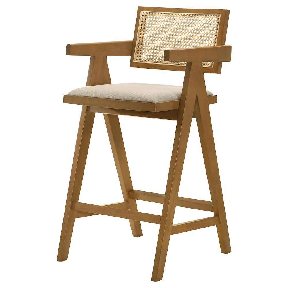 Buy farmhouse furniture Kane Woven Rattan Wood Bar Chair Light Walnut (Set of 2) - Modern Cottage Farmhouse Furniture