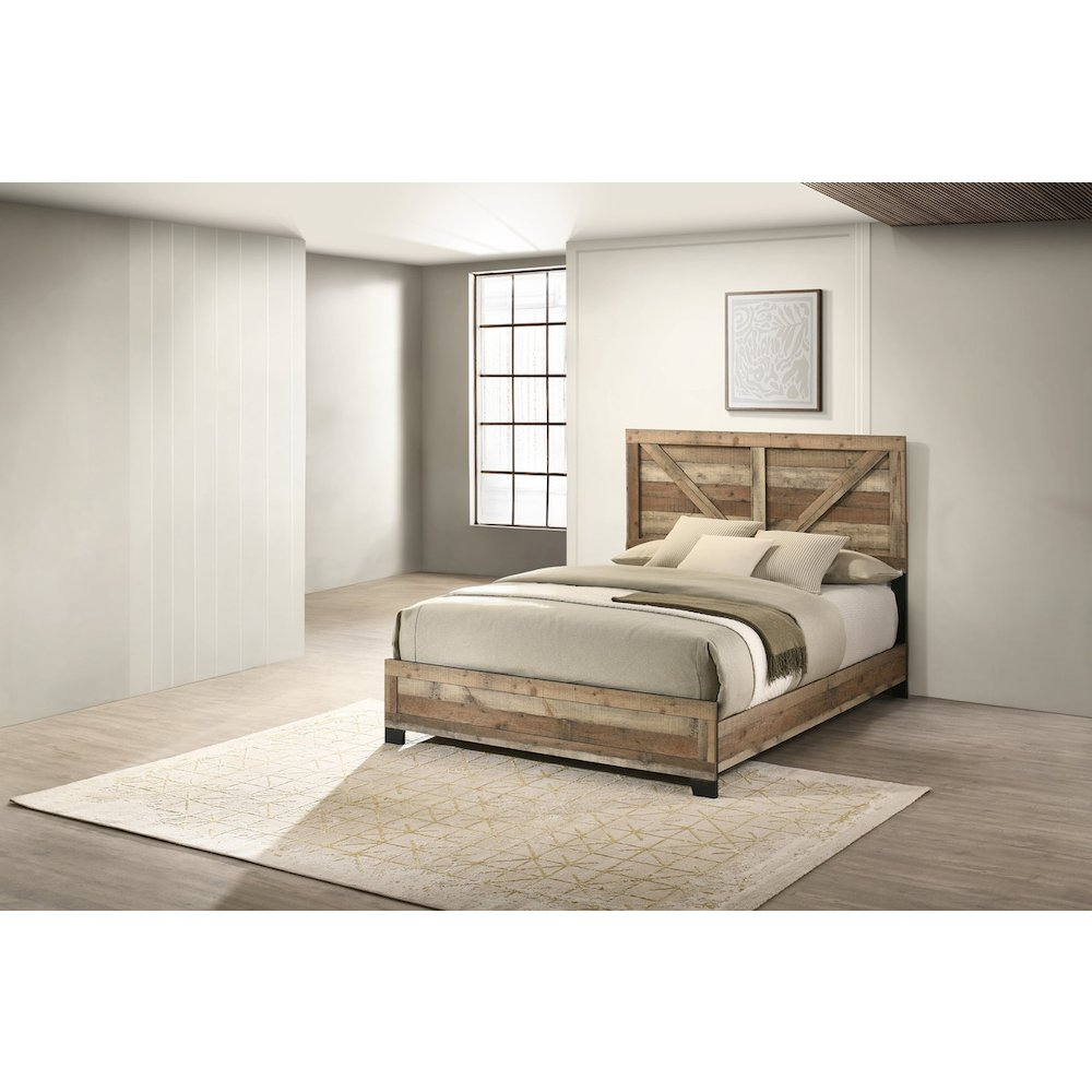 Buy farmhouse furniture Eastern Brown Mediterranean Farmhouse Weathered Pine King Panel Bed Frame - Modern Cottage Farmhouse Furniture