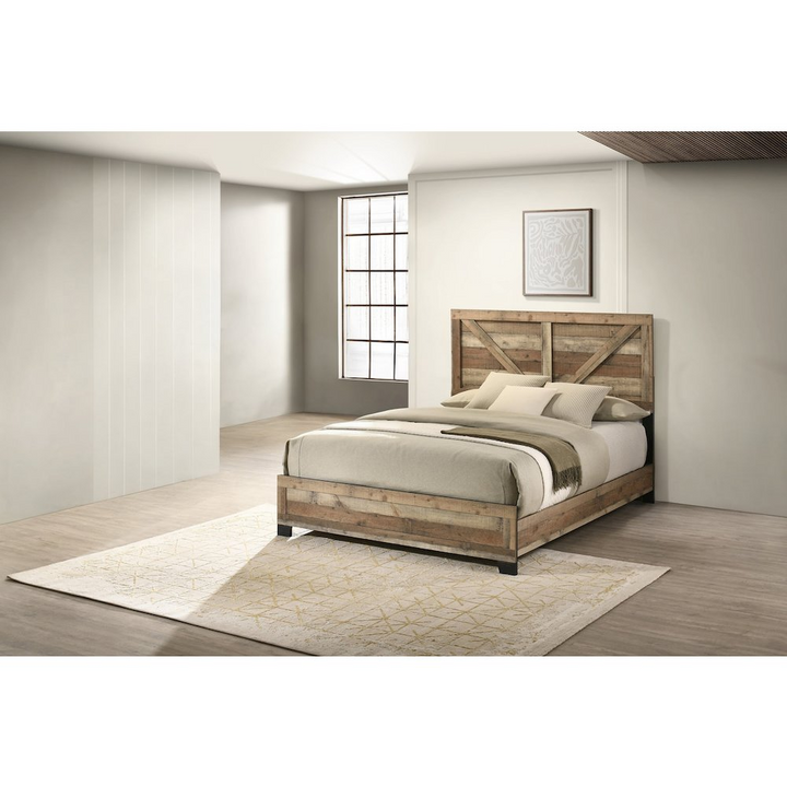 Buy farmhouse furniture Eastern Brown Mediterranean Farmhouse Weathered Pine King Panel Bed Frame - Modern Cottage Farmhouse Furniture